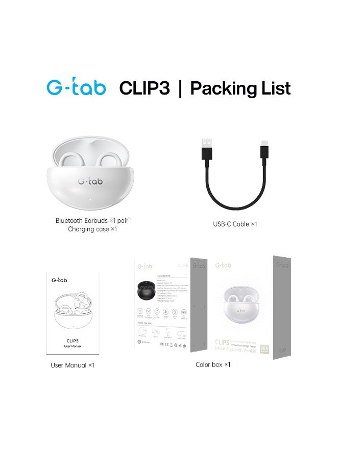 G-Tab CLIP3 Bluetooth Earbuds, Wireless Earphones, Open-Ear Clip TWS Earbuds with C-Bridge Design, ENC Noise Cancelling Mic, Touch Control, Long Battery Life, Type-C Charging, Compatible with iPhone & Android - Image 2
